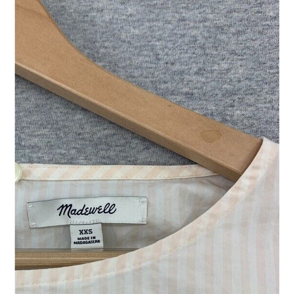 Madewell Blouse Womens XXS Light Pink Striped 3/4 Bell Sleeve Poplin Shirt Top - Picture 2 of 9